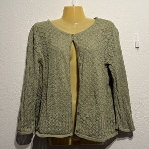 Crystal-Kobe Sage Green Textured Cardigan Lightweight XL 3/4 Sleeve Knit Sweater